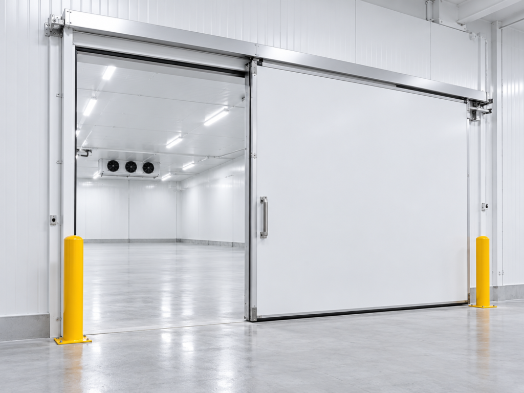 Puerta frigorífica corrediza instalada en una cámara de frío