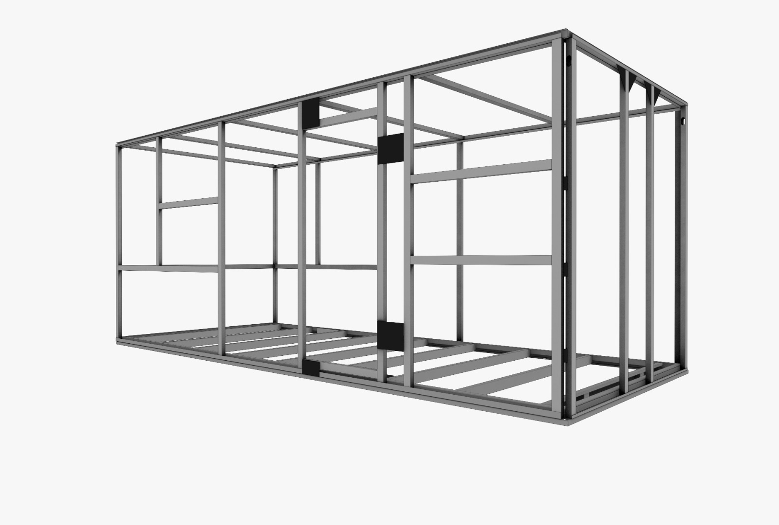 Estructura metálica reforzada: vista lateral