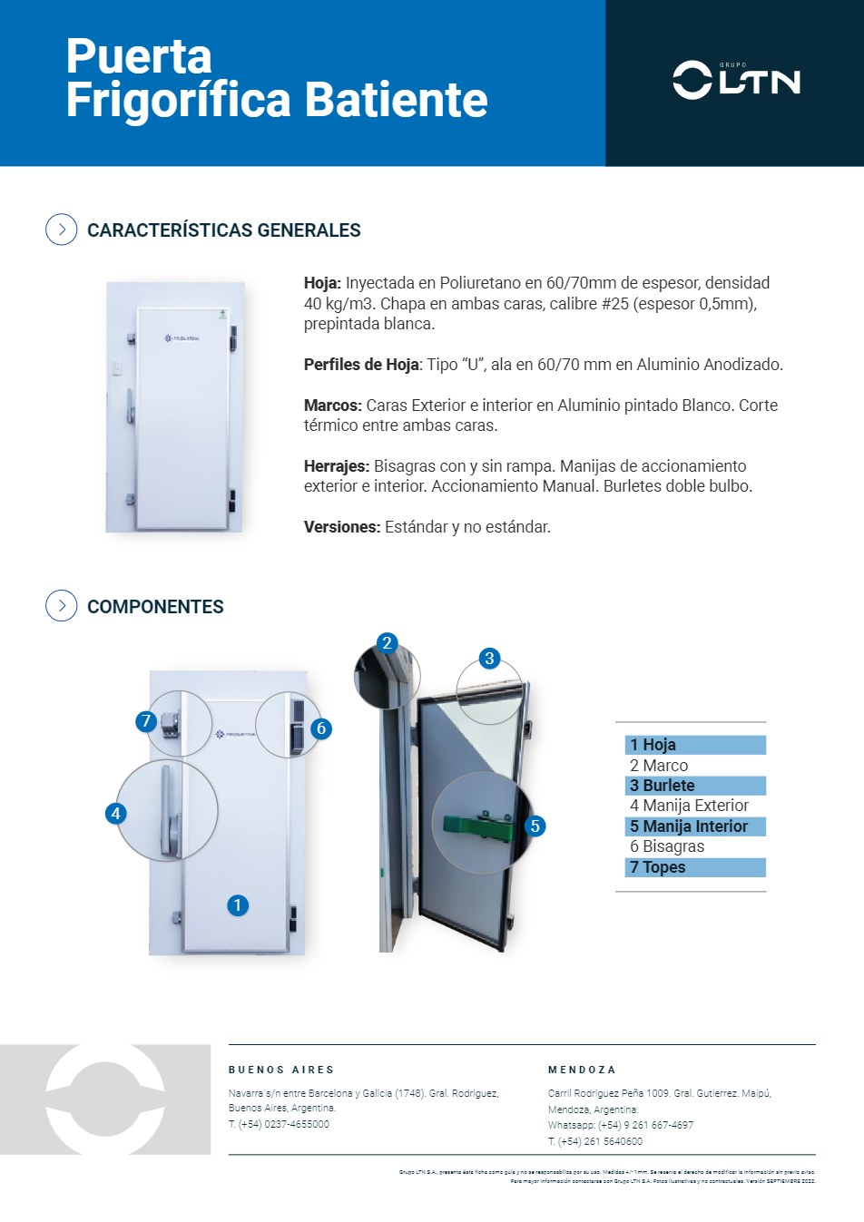 Ficha técnica de la puerta batiente